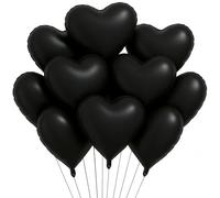 10 Pack 18 Inch Matte Black Heart Foil Balloons - Romantic Black Mylar Balloons for Birthday, Halloween, Wedding, Valentine’s Day, Graduation, and Party Decorations