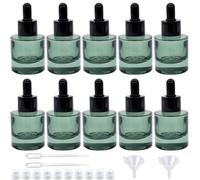 10 Pack 1oz Dark Green Round Flat Shoulder Essential Oil Dropper Bottle With 2 Funnels And 2 Plastic Pipette, 30 ml Thick Bottom Dropper Bottle Travel Aromatherapy Oil Container