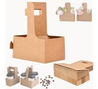10 Pack 2 Cup Disposable Drink Carrier with Handle, Kraft Paperboard Cup Holder for Hot or Cold Drinks, to Go Coffee Cup Holders for Food Delivery Services, Door Dash