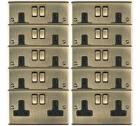 10 PACK 2 Gang Double UK Plug Socket ANTIQUE BRASS 13A Switched Power Outlet