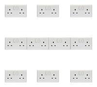 10 PACK 2 Gang Single Pole 13A Switched UK Plug Socket - WHITE Wall Power Outlet