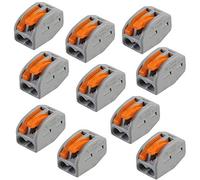 10 PACK | 2 Way 32 AMP WAGO Lever Connector | Electrical Push Snap Fit Terminal Block | Reusable Lighting Junction Choc Clamp | 0.08mm² - 4mm² Power Cables | 222-412 | 400V Max Spring Arm Wire Holder