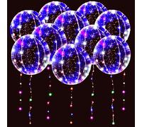 10 Pack 20 Inch LED Light Up Balloons, Clear Glow in The Dark Balloons for Helium, Perfect for Valentine's Day, Birthday, Wedding & Christmas Party Decorations