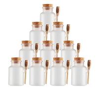 10 Pack 200ml Clear Plastic Bath Salt Jars with Wooden Cork & Spoon - Versatile Cosmetic Containers for Home, Kitchen, and Craft Storage Solutions