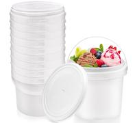 10 Pack 2L Plastic Ice Cream Bucket with Lids, Food Storage Containers with Handle for Party, White Cocktail Rum Bucket for Drinks Freezer Safe Ice Cream Tubs for Deli Soup Meal Flour
