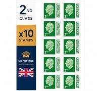 10 Pack 2nd Class Stamps for UK Letter - Self Adhesive Barcoded Postage Stamps - Everyday Mailing Stamps for Letters, Cards, Documents & Home Office Use