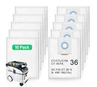 10 Pack 496186 Filter Bags for Festool Dust Extractor CT 36 / CTM 36 E/CTL 36 E CLEANTEC Series, Vacuum Dust Bag for Festool SC FIS-CT 36/5, Disposable&Large Capacity