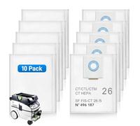 10 Pack 496187 Filter Bag for Festool CT 26/CTM 26E/CTL 26E Cleantec Series