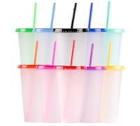 10 Pack 700ML Plastic Tumblers with Lids and Straws, Colour Changing Cups | PINGEUI PP Reusable Drinkware, Cold Sensitive Design, Ideal for Iced Coffee, Water, Juice, Parties, Home, Cafes
