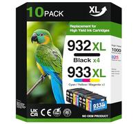 10 Pack 932XL 933XL Ink Cartridges Multipack Compatible with HP 932 933 XL | Compatible with HP OfficeJet 6600 7612 7510 6700 7110 7610 6100 7600 Printer (4Black/2Cyan/2Magenta/2Yellow)