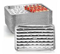 10 Pack 9x13 Disposable Aluminum Broiler Pans With Holes, Aluminum Foil Grill Pan, Aluminum Grill Liner Topper With Ribbed Bottom Surface For BBQ Gril