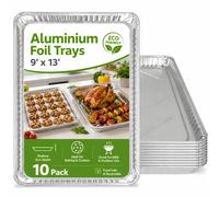 10 Pack 9'x13' Reusable Aluminium Foil Baking Trays 32 x 21 x 3cm - Heavy Duty Shallow Tin Foil Oven Trays for Roasting, Cooking, Meal Prep, BBQ, Fr