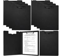 10 Pack A4 Clipboard with Holder Flip-Over Cover, Waterproof PP Board with Heavy-Duty Metal Clip, Black, Ideal for Nurses, Office Staff & Business Meetings