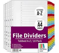 [10 Pack] A4 File Dividers Alphabetical A-Z File and Folder Dividers for Ring Binders - Strong, Durable Binder Dividers for Organised School and University Students