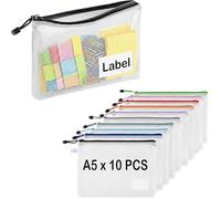 10 Pack A5 Plastic Zipper Wallets with Label Pocket, TRANBO Zip-Lock Document File Folder Bags for School Home Office, Travel Document Storage, Luggage Items Organizer - 24 x 17.5 cm