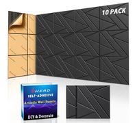 【10 Pack】 Acoustic Panels Self-Adhesive (0.4" Thick | 0.8lb/ft³ Medium Density) - 12x12 Soundproof Foam Tiles for Home Office/Wall Sound Absorption, Noise Reduction Panels Studio Use - Black