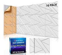 【10 Pack】Acoustic Panels Self-Adhesive (0.4" Thick | 0.8lb/ft³ Medium Density) - 12x12 Soundproof Foam Tiles for Home Office/Wall Sound Absorption, Noise Reduction Panels Studio Use - White