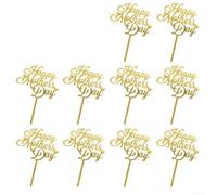 10 Pack Acrylic Happy Mother's Day Cake for Birthday Party Dessert Table Decoration Reusable Plastic Inserts 11cm x 14cm(Golden)