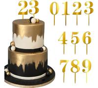 10 Pack Acrylic Number 0-9 Cake Toppers Acrylic Mirrored Numbers Cupcake Picks Happy Birthday Cupcake Toppers for Baby Shower Wedding Birthday Anniversary Party Cake Decorations Supplies Gold