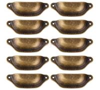 10 Pack Antique Brass Cabinet Pulls, Vintage Iron Drawer Handles for Kitchen Cupboards, 98mm x 33mm Furniture Knobs with Screws