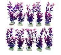 10 Pack Aquarium Fish Tank 8" Plastic Plants for Aquarium Decoration Decor in Multiple Plant Styles & Vibrant Colour Plants For Freshwater & Marine Aquariums (Purple With Pink Flowers)