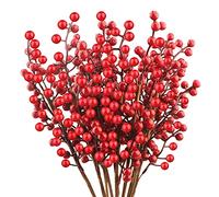 10 Pack Artificial Christmas Berries - Burgundy Red Berry Picks & Holly Branches for Xmas Tree & Wreath DIY Crafts