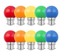 10 Pack B22 Bayonet Coloured LED Bulbs, 1W G45 Colours Bulbs, Golf Ball Bulb, Mixed Colours Red Blue Green Yellow Orange, Atmosphere Decoration for Outdoor Indoor String Wedding, Party, Christmas