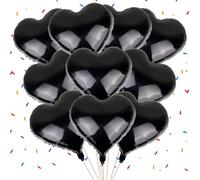 10 Pack Black Heart Balloons - 18 Inch Heart Shaped Foil Balloons for Valentines, Christmas, Birthdays, Engagement, Wedding, Baby Shower, Party Decorations