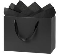 10 Pack Black Paper Gift Bags, XL 16x6x12 inch Bags with Handles and 20 Black Tissue Sheets, Luxury Shopping Bag for Holiday Gifts, Retail, Boutique, mothers day,Party Use