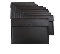 10-Pack Black Plastic Envelopes with Snap Closure - A4 Size, Transparent Waterproof Document Folders for School, Home & Office