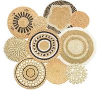 10 Pack Boho Wall Decor, 15 Inch Wall Basket Decor Round Handmade Hanging, Rattan Woven Wall Basket Decor for living room, Rustic Flat Elegant, Farmhouse, Bedrooms, Table Settings, Kitchen Home