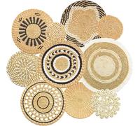 10 Pack Boho Wall Decor, 38CM Wall Basket Decor Round Handmade Hanging, Rattan Woven Wall Basket Decor for living room, Rustic Flat Elegant, Farmhouse, Bedrooms, Table Settings, Kitchen Home