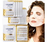 10 Pack Bone Collagen Face Mask, Korean Sheet Masks with Hyaluronic Acid, Vitamin C & E, Hydrating Facial Mask for Dewy Glow, Firm-Looking Skin, Fine Lines & Pore Look, Women Skin Care