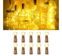 10 Pack Bottle Light with Cork 2M 20 LED Wine Bottle Fairy Lights, Copper Wire Battery Operated String Lights for Party Wedding Table Jars Thanksgiving New Year Valentine's DIY Decoration, Warm White