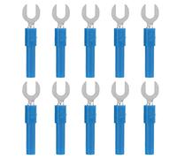 10 Pack Brass Fork Spade Wire Connectors 6mm 0.2in Y Type 4mm Hole Banana Plug 30V 60V 10A for Electronics Industrial Equipment Automotive (Blue)