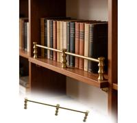 10-Pack Brass Shelf Railing with 3 Spindles, Adjustable 14-42 Inch Floating Shelf Guardrail for Display Cabinets, Home Decor, Collectibles & Swag - 22