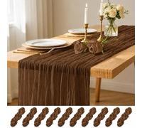 10 Pack Brown Table Runner 17 x 108inch Cheesecloth Table Runner Rustic Boho Gauze Sheer Fabric Cheese Cloth Table Runners for Wedding Party Bridal Baby Shower Birthday Spring Table Decor