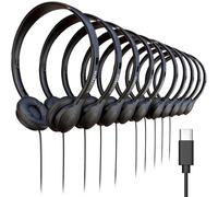10 Pack Bulk Wired Headphones, Leather, USB-C, On-Ear, Compatible with Phone, Tablet, Laptop, PC for School, Online Class, Meeting, Web Conference, Practice, Test, Black