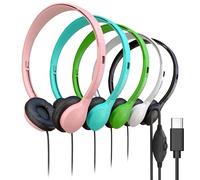 10 Pack Bulk Wired Headphones, Leather, USB-C, On-Ear, Volume Control, Compatible with Phone, Tablet, Laptop, PC for School, Class, Meeting, Conference, Test, Mix