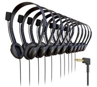 10 Pack Bulk Wired On-Ear Leather Headsets with Boom Microphone and 3.5mm Connector, Black