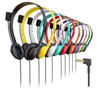 10 Pack Bulk Wired On-Ear Leather Headsets with Boom Microphone and 3.5mm Connector, Multi