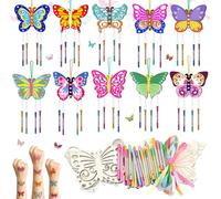 10 Pack Butterfly Wind Chime Kit for Kids Make Your Own Butterfly Wind Chime Wooden Crafts DIY Make a Wind Chime Kit DIY Coloring Butterfly Ornaments for Girls Boys