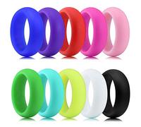 10 Pack Candy Color Wedding Band for Men Women Flexible Comfort Sport Silicone Ring Black Red Blue Yellow Pink White Green Purple, Silicone, n / a