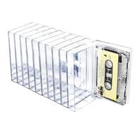 10-Pack Cassette Tape Storage Cases & Holder - Clear Plastic Audio Cassette Organizer with Anti-Scratch/Dust Protection, Classic Norelco-Style Replacement Boxes (4.28"L x 2.75"W x 0.6"H)