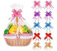 10 Pack Cellophane Gift Basket Bags With Pull Bows, HCSSZ 39.3 x 27.5 Inches Large Hamper Wrap Bags, Cellophane Wrap large bags for Baskets Making Easter Gift Presents Packaging…
