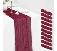 10 Pack Cheesecloth Table Runner Burgundy 21 x 120 inch Rustic Boho Gauze Fabric Table Runner Romantic Long Cheesecloth Table Runner for Wedding, Festival, Anniversary, Dinner and Outdoor Events