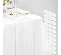 10 Pack Cheesecloth Table Runner White 21 x 120 inch Rustic Boho Gauze Fabric Table Runner Romantic Long Cheesecloth Table Runner for Wedding, Festival, Anniversary, Dinner and Outdoor Events