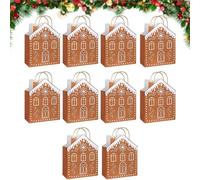 10 Pack Christmas Gingerbread House Gift Bags with Handles,Funny Gingerbread House Shaped Treat Candy Goody Bags,Reusable Xmas Kraft Paper Bag for Wrapping Holiday Xmas Party Favors