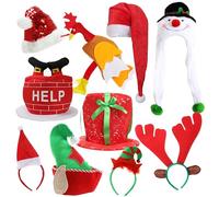 10-Pack Christmas Hats - Chimney, Snowman, Turkey, Reindeer Headband, Sequin Santa, Elf (Green & Red, Green)
