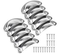 10 Pack Chrome Cabinet Handles - Cup Handles with Screws, Pull Knobs for Kitchen Cupboard, Wardrobe & Furniture (Chrome White)